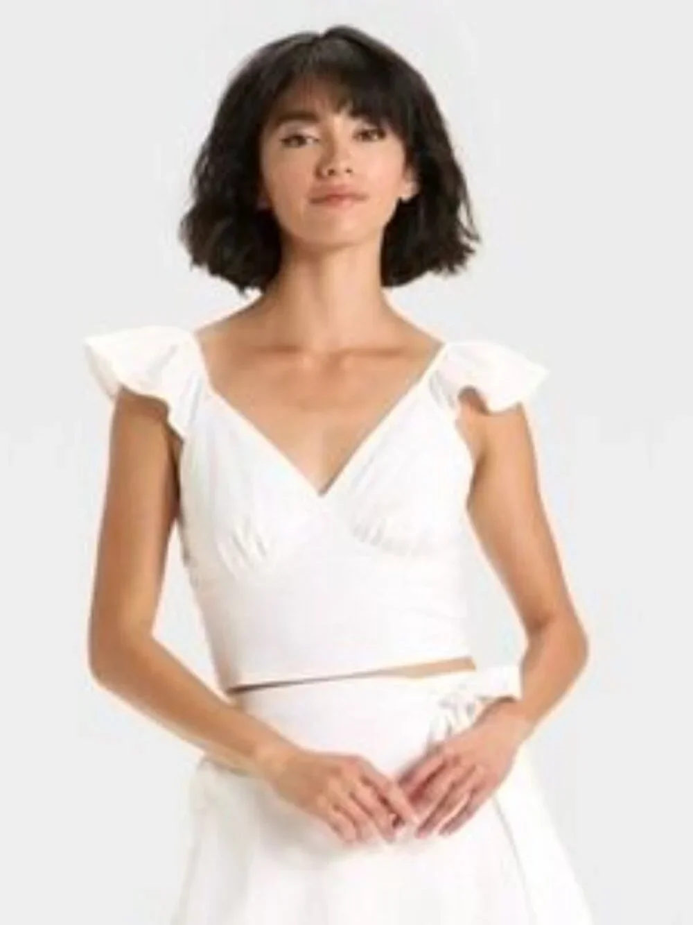 White Cropped Ruffle Sleeve Top Cotton Rayon Smocked Back Boho Size XL NWOT